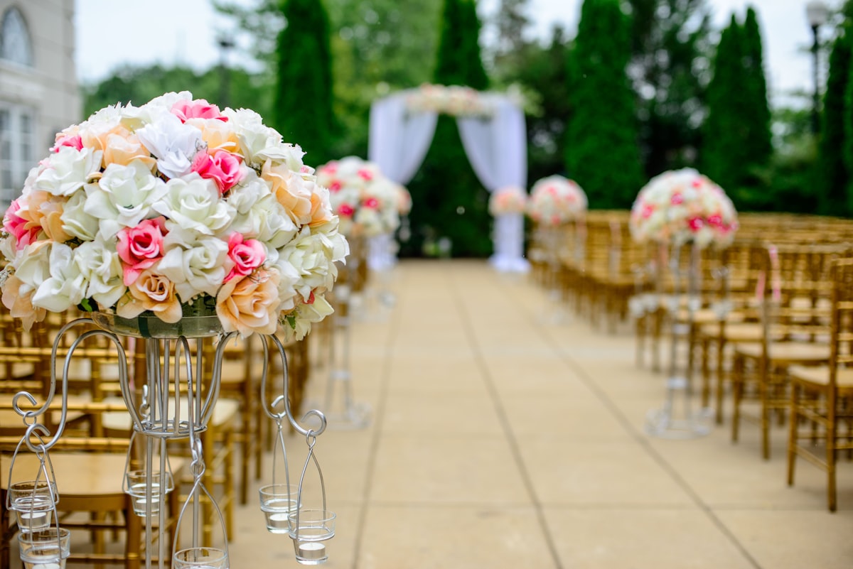Romantic outdoor venue at golden hour