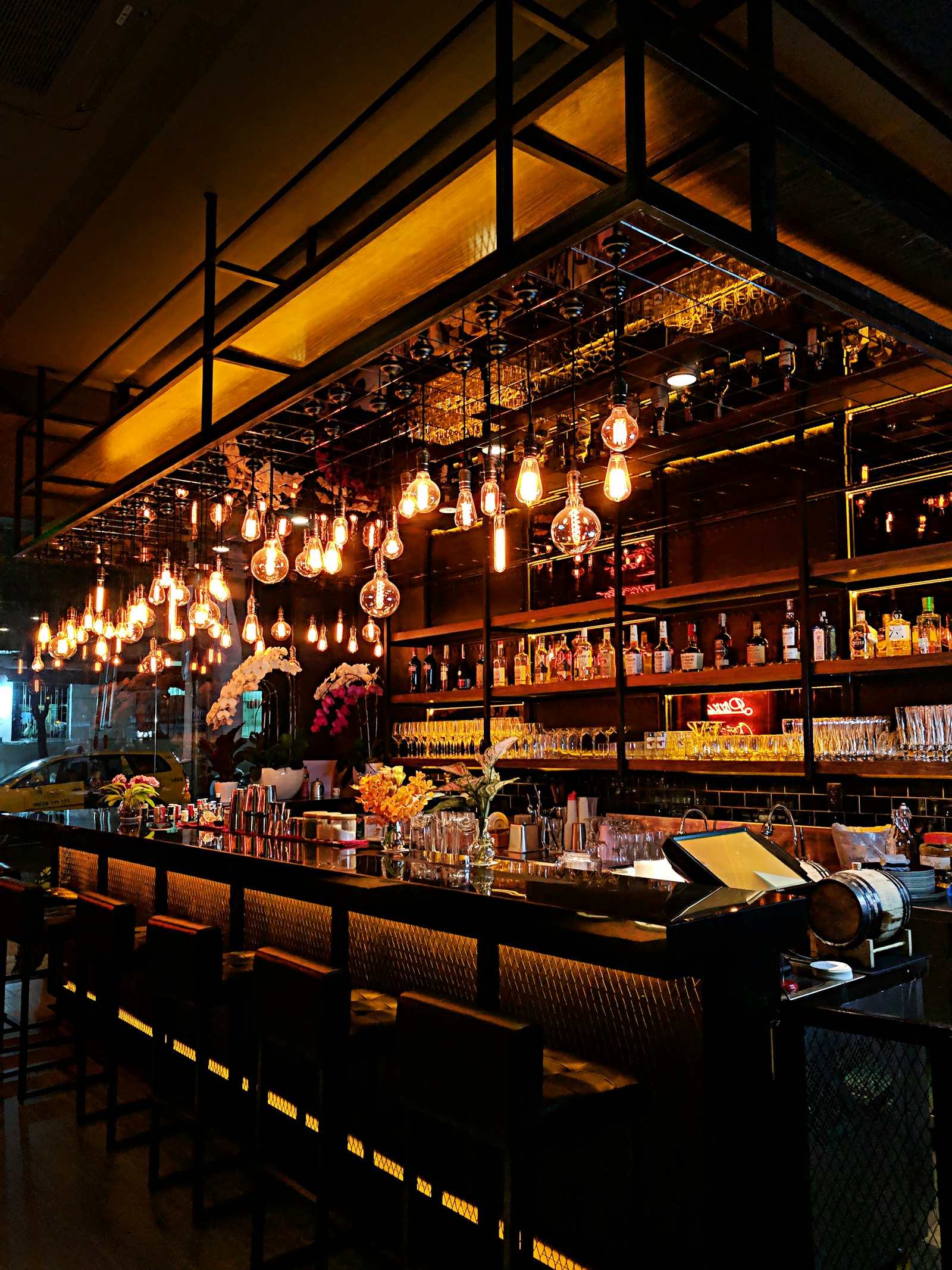 Private leather booth, curtains drawn