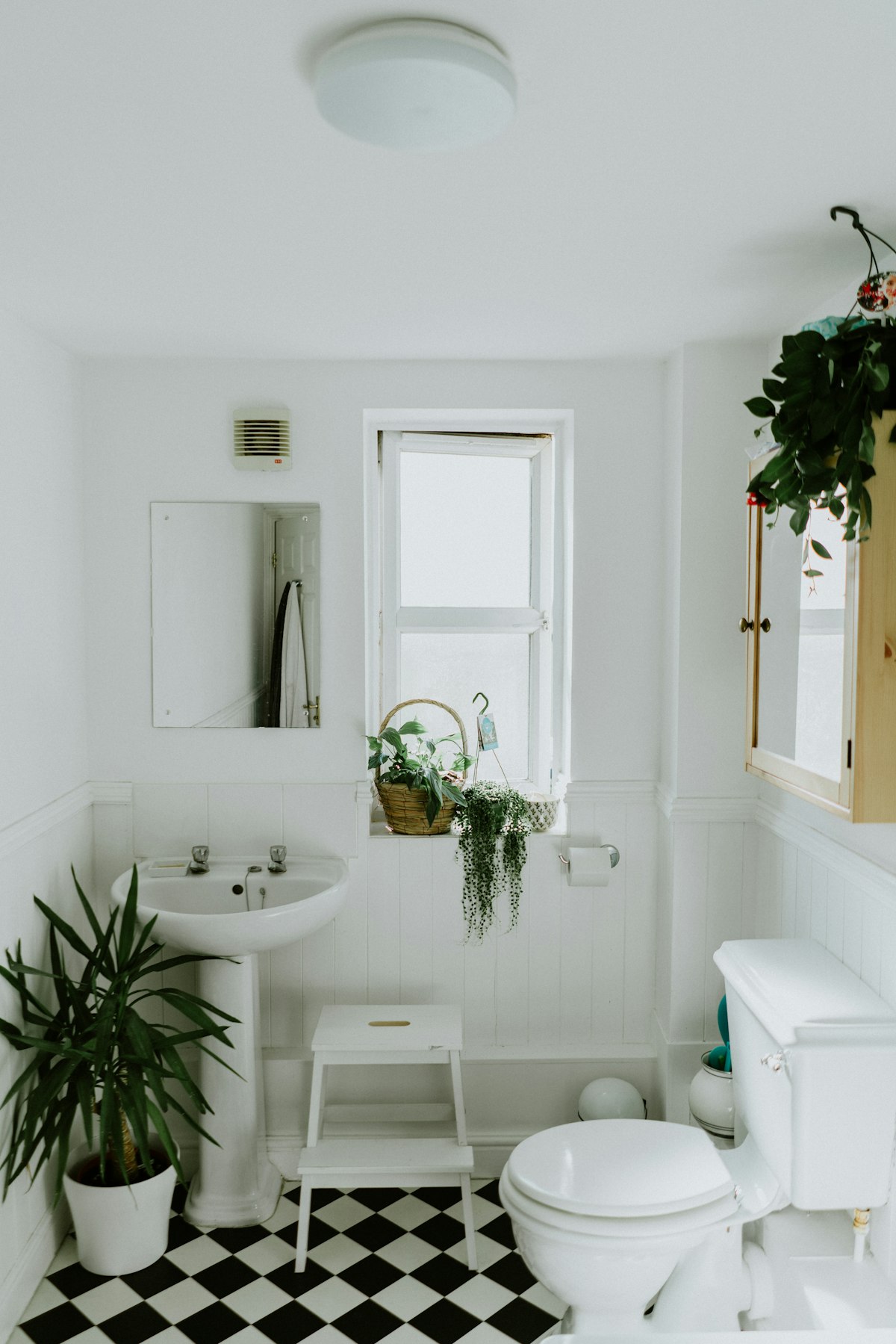 Modern bathroom with warm tiled floor