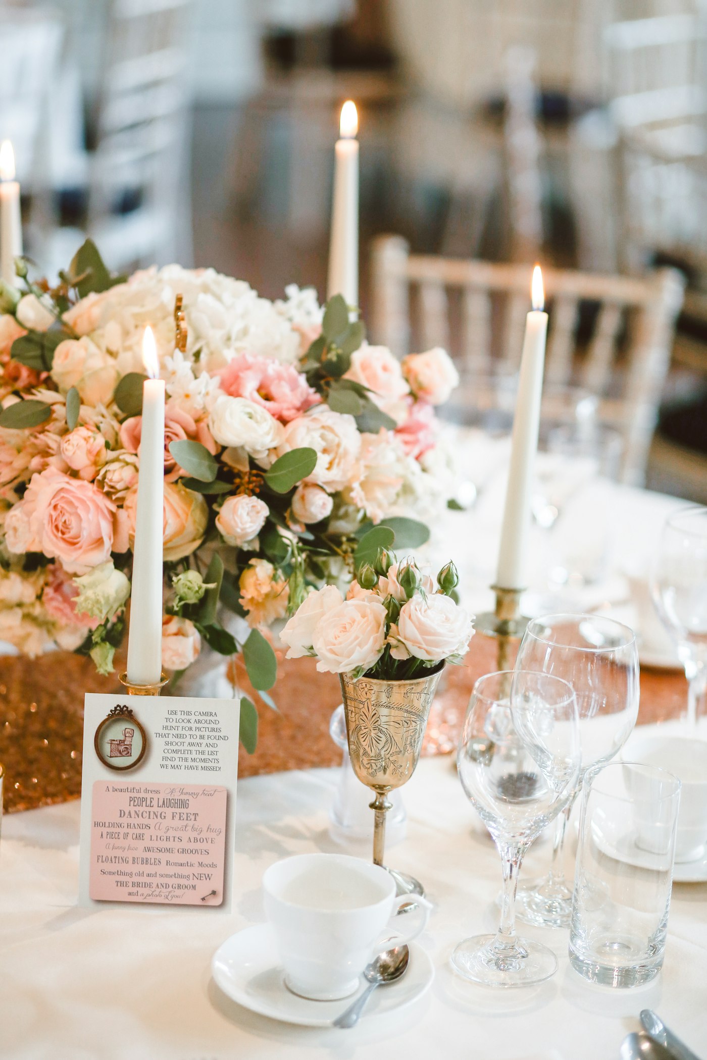 Long table reception with candles